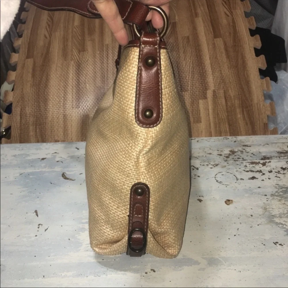 Fossil woven with leather trim hobo